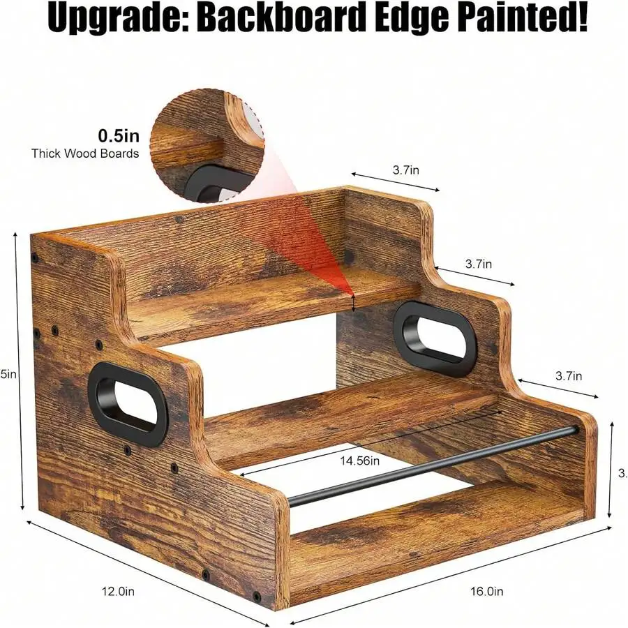 Solid Wood Liquor Bottle Display Shelf, Coffee Syrup Rack Organizer, 3 Step Countertop Liquor Wine Rack, Mini Bar, Liquor Cabine image 10