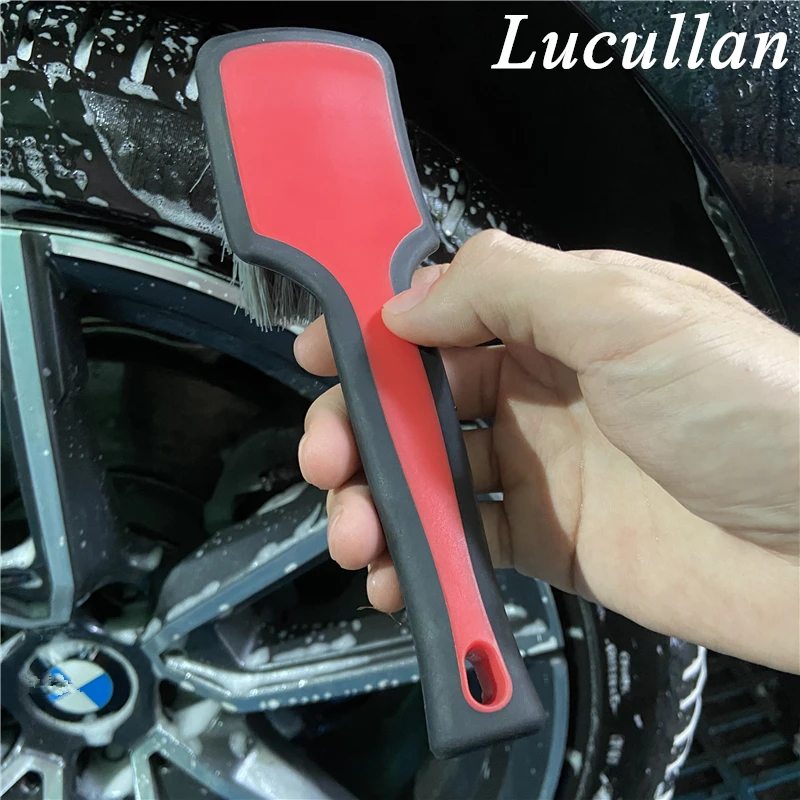 Lucullan Ergonomic All Rubber Cover No Scratch Non-slip Short Handle Tire Scrub Tools Car Wheels Cleaning Brushes