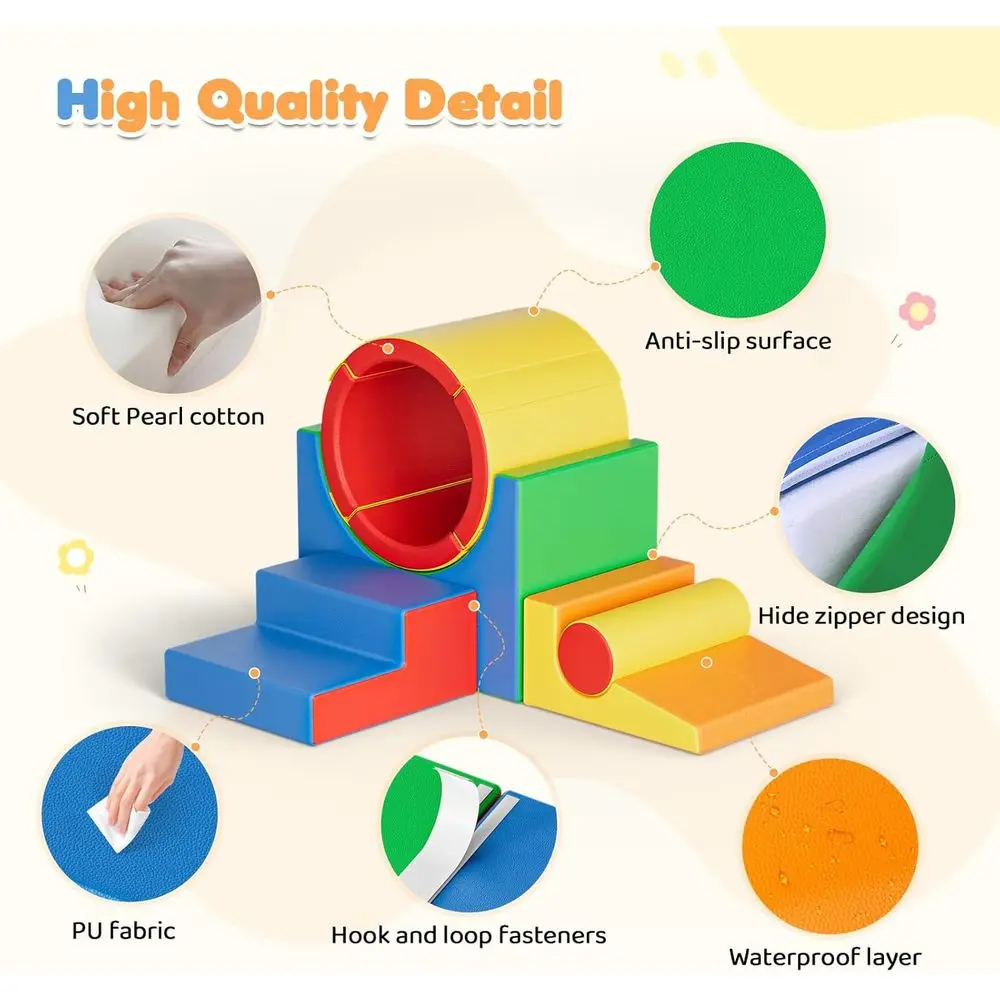 Blocs d'escalade en mousse pour les tout-petits de 1 à 3 ans, 5 pièces, ensemble de jeu souple avec Tunnel, jouets d'exploration rampants, coffre-fort pour nourrissons en intérieur B