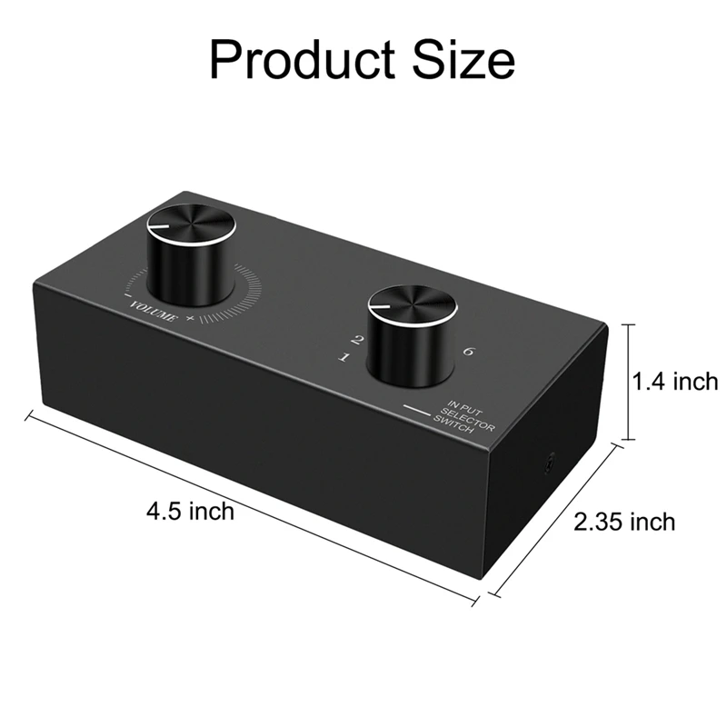 RCAオーディオ双方向スイッチャー、オーディオスイッチ、ボリュームコントロール付きスプリッター、6x1,1x6