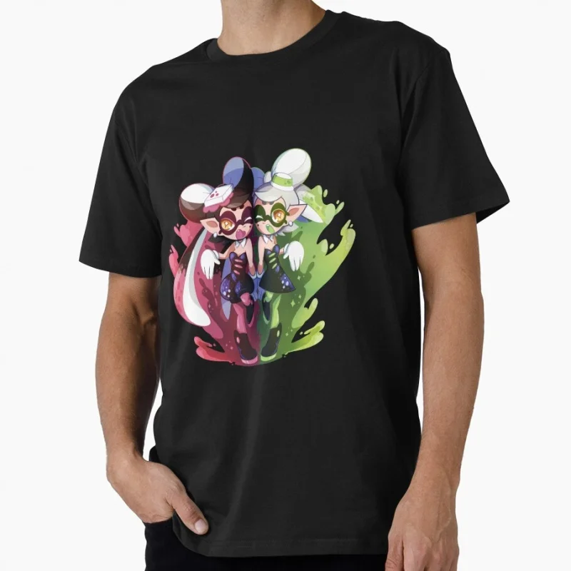 

Squid Sisters Cartoon Video game Splatoon Gift T-Shirt for gamer 100% Cotton y2k clothing Short-Sleeve Tee All Size Tops