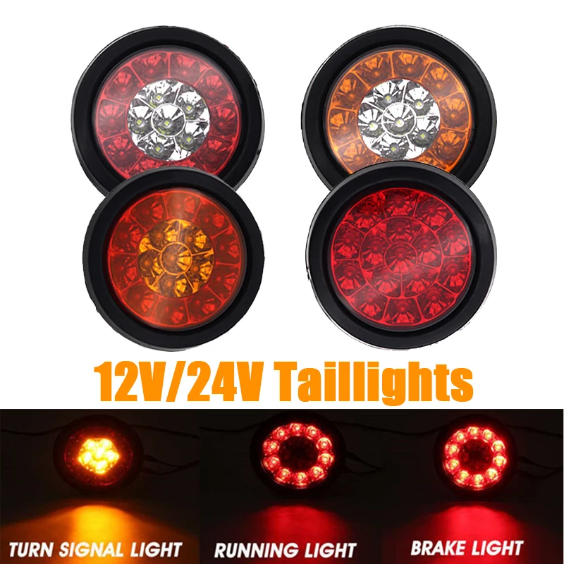 1/2pcs 12V/24V Round LED Tail Light Truck Brake Stop Light Turn Reverse Signal Trailer Led Rear Tail Light Car Turn Signal Light