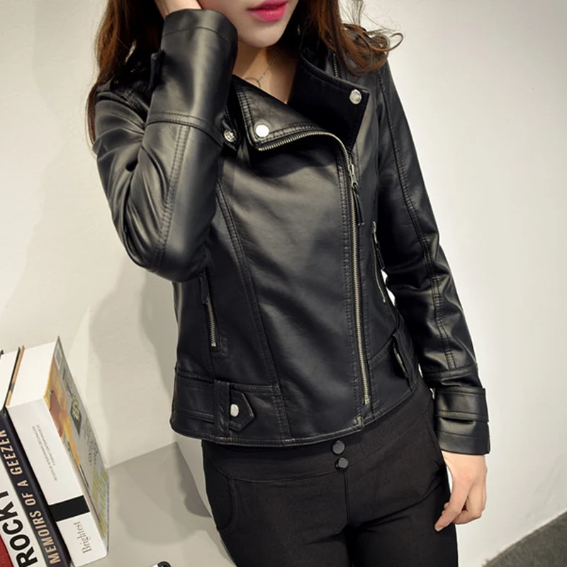 Spring Fall Women Short Black PU Jacket Gothic Punk Style Fashion Motorcycle Leather Jacket Casual Wild Coat Goth Winter Coats