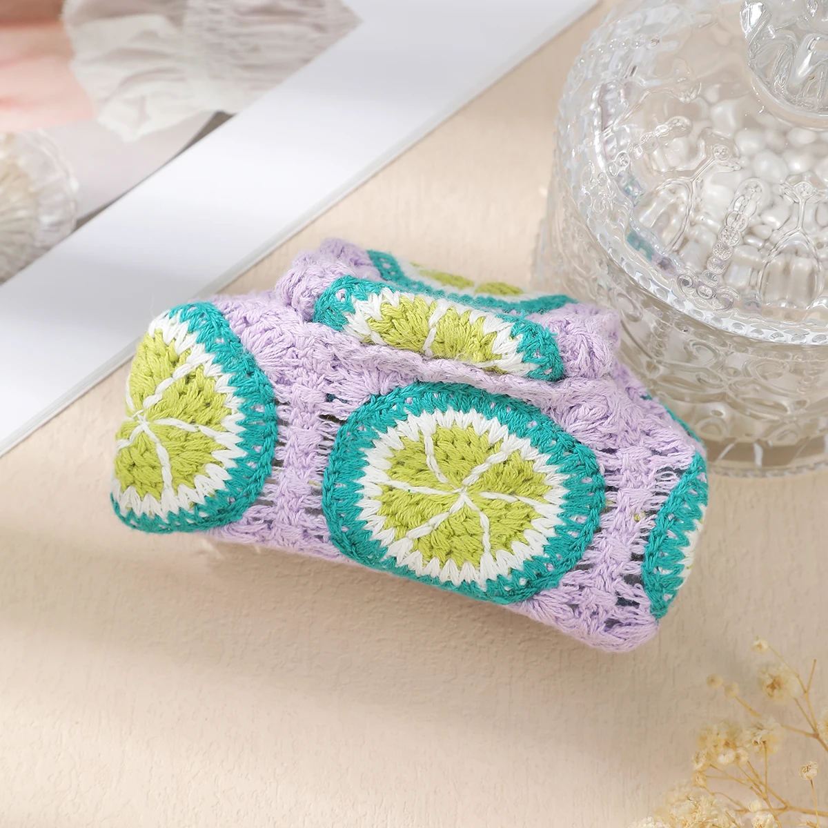 AWAYTR الكروشيه نمط النسيج الزهور مشبك شعر كليب الأزهار مشبك شعر مخلب التصفيق دبوس الشعر الفتيات النساء الكورية إكسسوارات الشعر