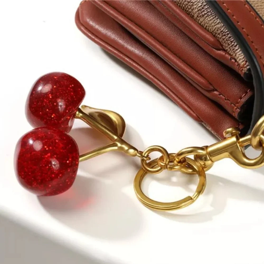 Fashion Delicious Red Cherry Keychain Summer Fruits Cherries Pendant Keyring For Women Men Jewelry Bag Key Accessories Gift image 6