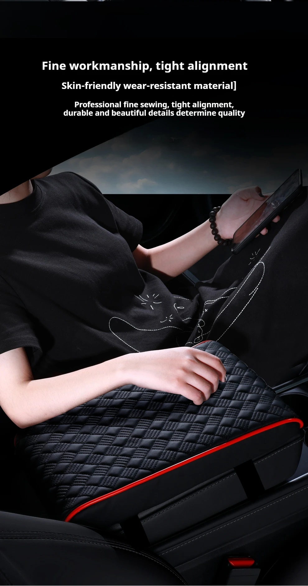Premium Rote Leder-Autoarmlehnenauflage | Verstellbarer Armaturenbrett-Organizer mit ergonomischem Design | Mehrfarbige Innenausstattung U – Detail 13