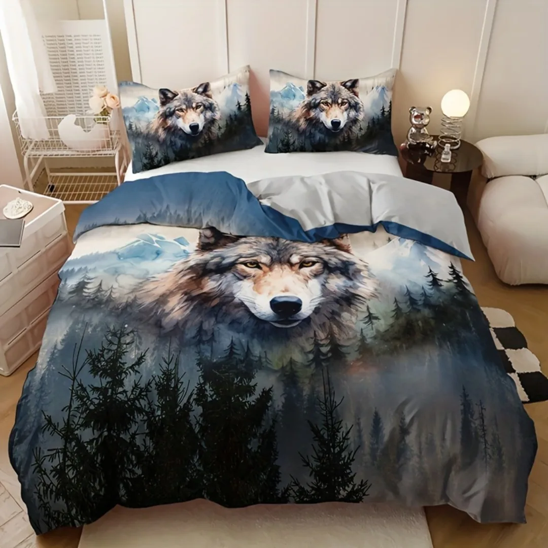 3pcs Wild Forest Wolf 3D Printed Bedding Set Cozy Comfortable Duvet Cover King Queen Twin Size Birthday Gift Bedroom Decoration