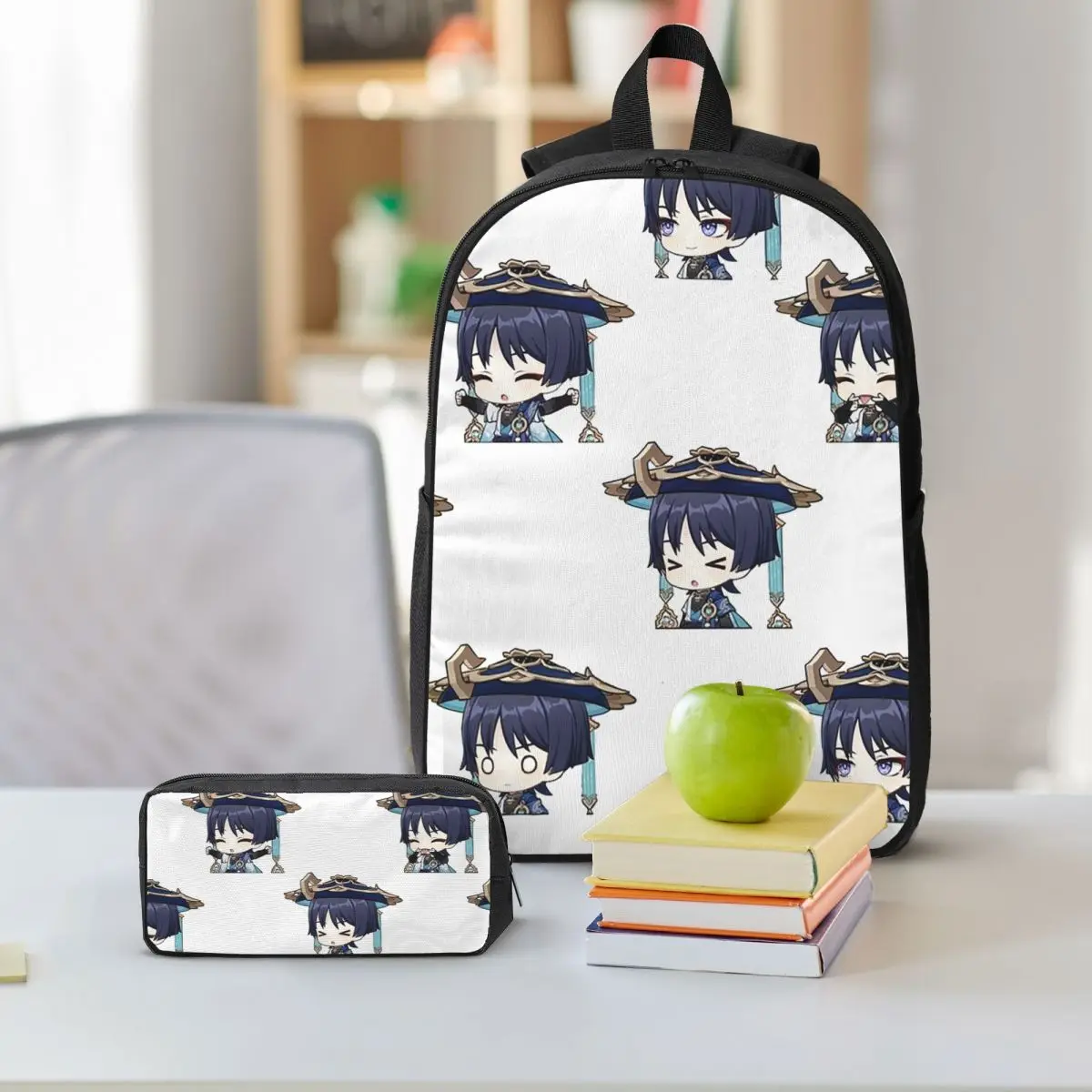 Genshin Impact Scaramouche And Wanderer Game Backpack BookBag School Bag Shoulder Bags 3ps Insulated Lunch Bag Pencil Case