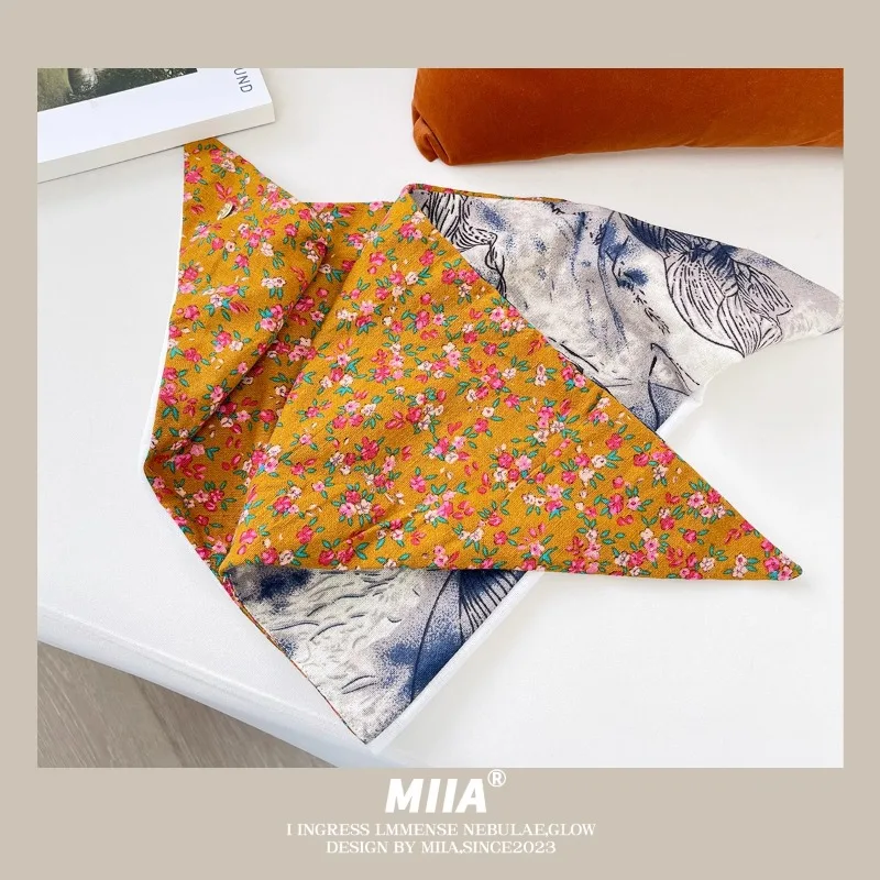 Chinese Style Double-sided Printed Triangular Hair Scarf for Women Summer Travel Ins Versatile Fashion Sunscreen Headscarf