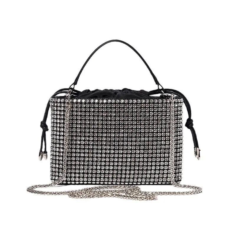 King Diamond Handbag Bucket Strap Ladies Full Diamond Chain One Shoulder Crossbody Bag Hand Basket Bolsos Lujosos Marcas Famosas