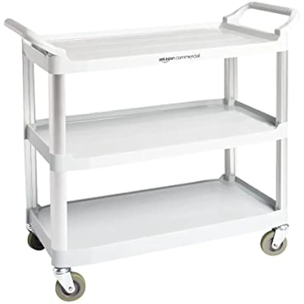 AmazonCommercial 3 Shelves Utility Cart with 400 lbs Loading Capacity, Smooth move, Gray Push handles on both sides