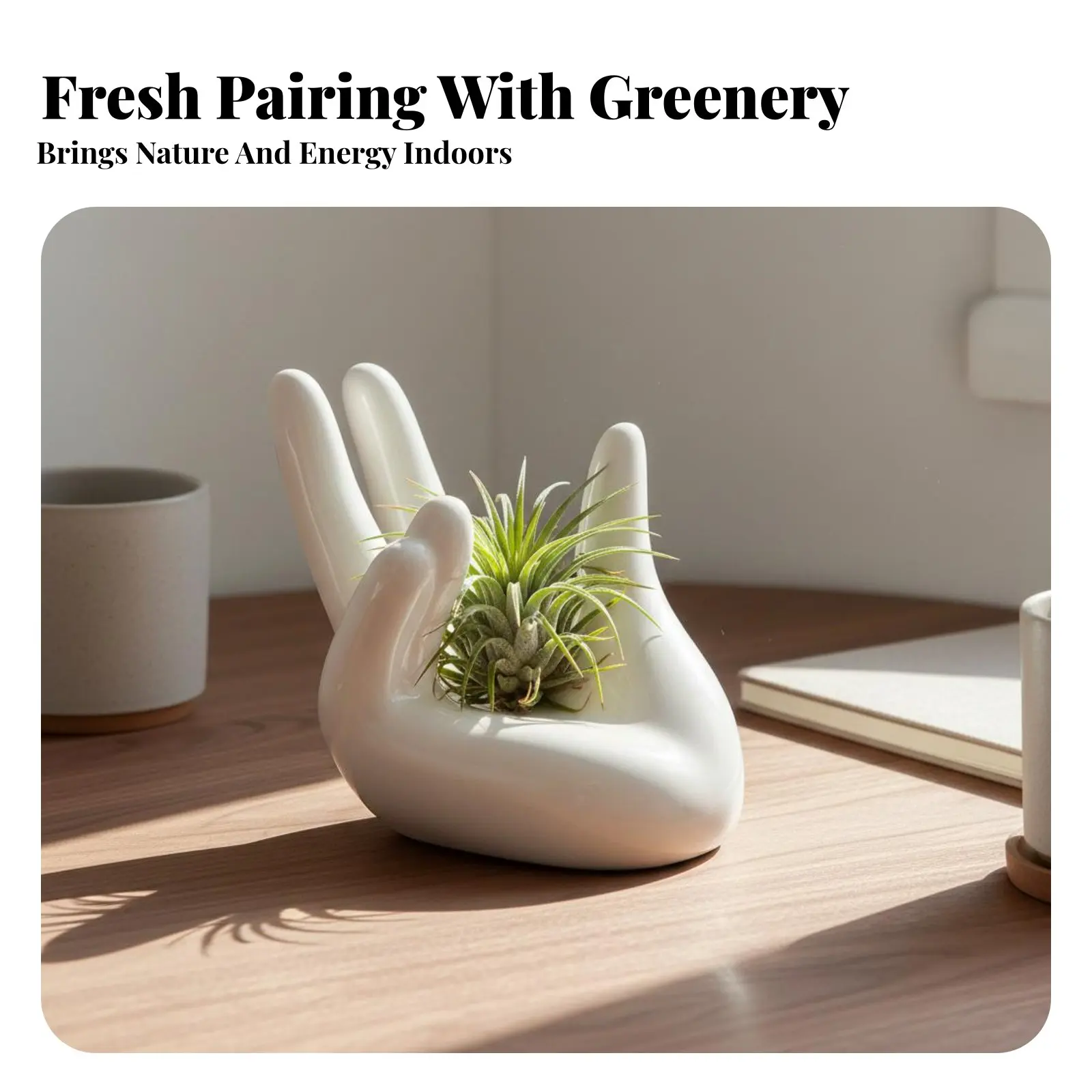 Hand Shape Air Plant Stand Minimalist Design Air Plant Display Ceramic Tillandsia Holder Simple and Elegant for Shelf, Office