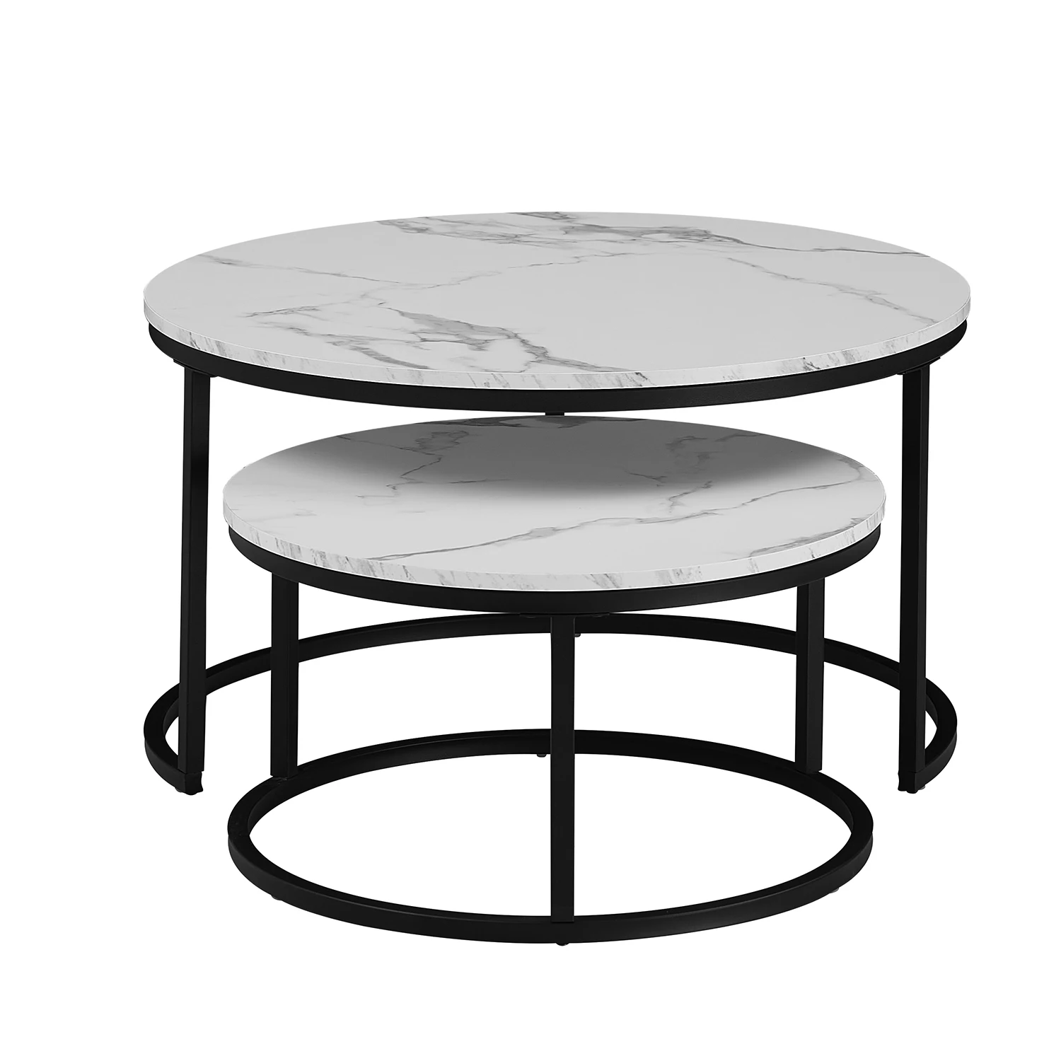 EGOONM Weißer Marmor runder Teeschreibtisch Beistelltisch in Wohnzimmermöbel Couchtisch Holzkombination Home Metallhalterung – Detail 11
