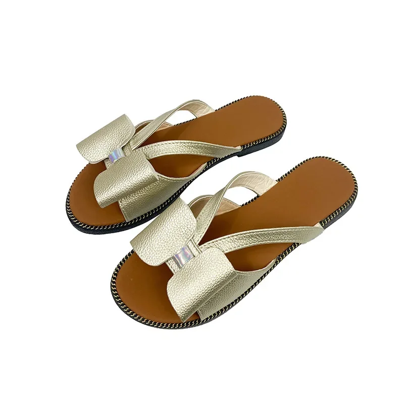 Zapatillas de verano para Mujer, sandalias informales con nudo de mariposa, planas, talla grande 43, 2023