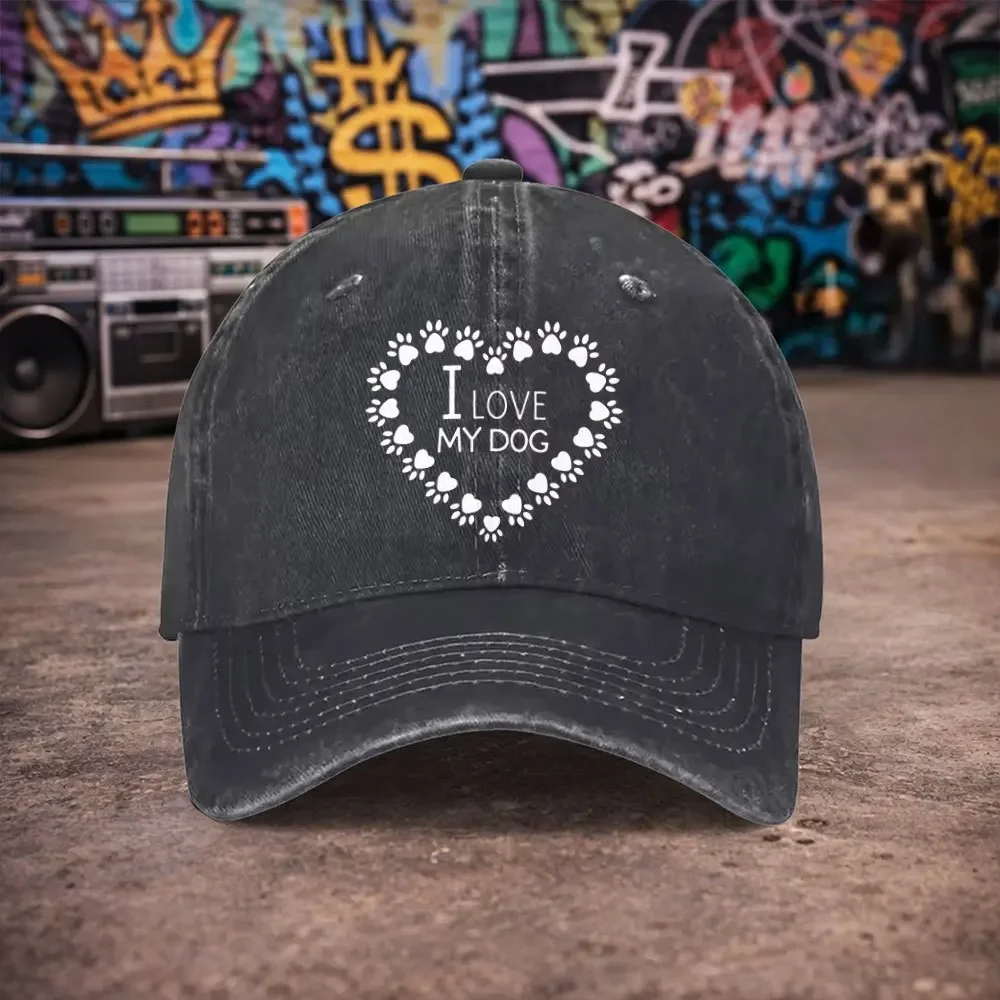 1pc Unisex Dog Lover Printed Vintage Washed Baseball Cap - Men'S Trendy Hat - Versatile Duckbill Cap - Fun Print - Unique Birthd
