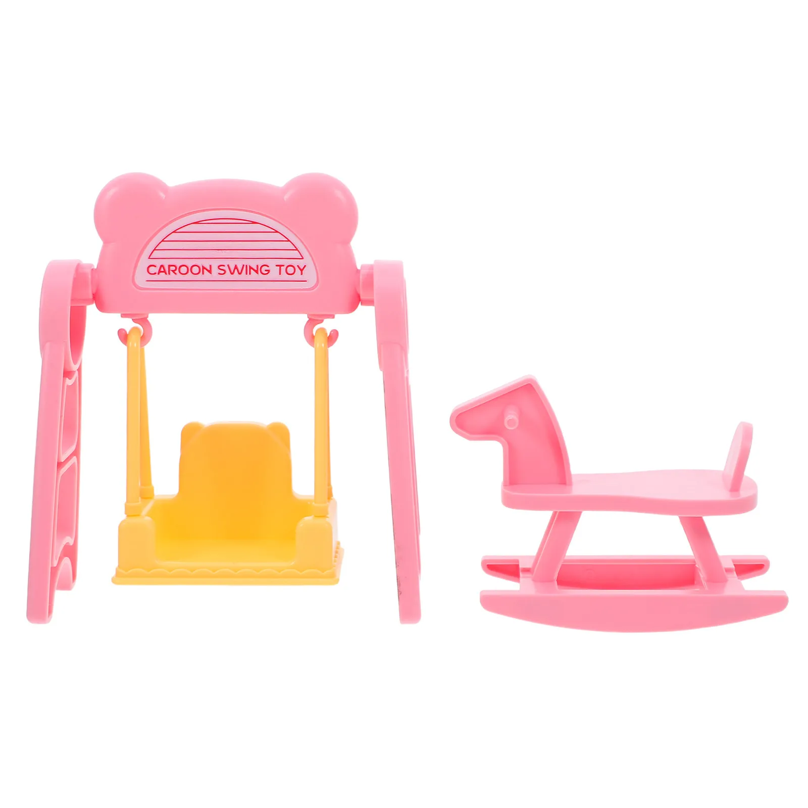 

2Sets Children's Pretend Play Miniature Dollhouse Furniture Swing Rocking Horse DIY Castle Decoration Accessories for Kids