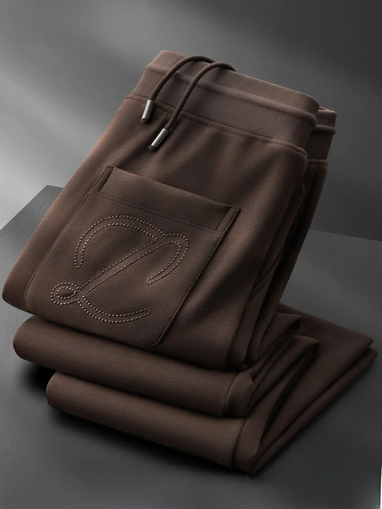 

Мужские повседневные спортивные брюки из смесового лиоцелла и ацетата высокого качества для осени и зимы, прямые, утепленные, в стиле Old Money, класса люкс