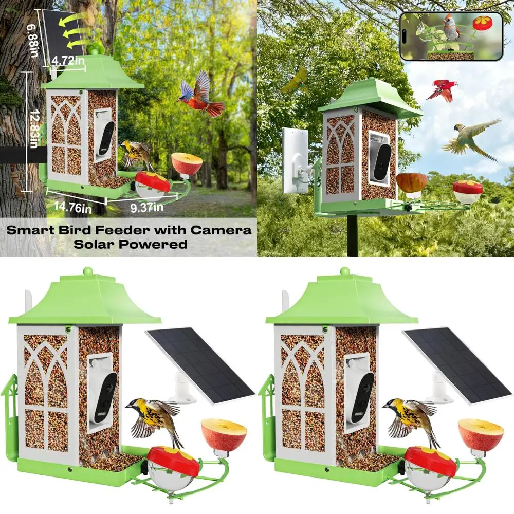 

Беспроводная камера-кормушка для птиц 1080P HD с датчиком движения и подсветкой, зеленая отделка