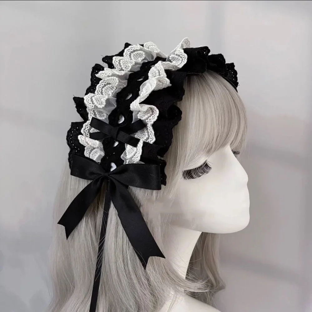 Cute Spicy Girl Lolita Wings Lace Headband Y2k Black Lolita Hair Clip Kawaii Hair Accessories Ruffled Hairband Daily