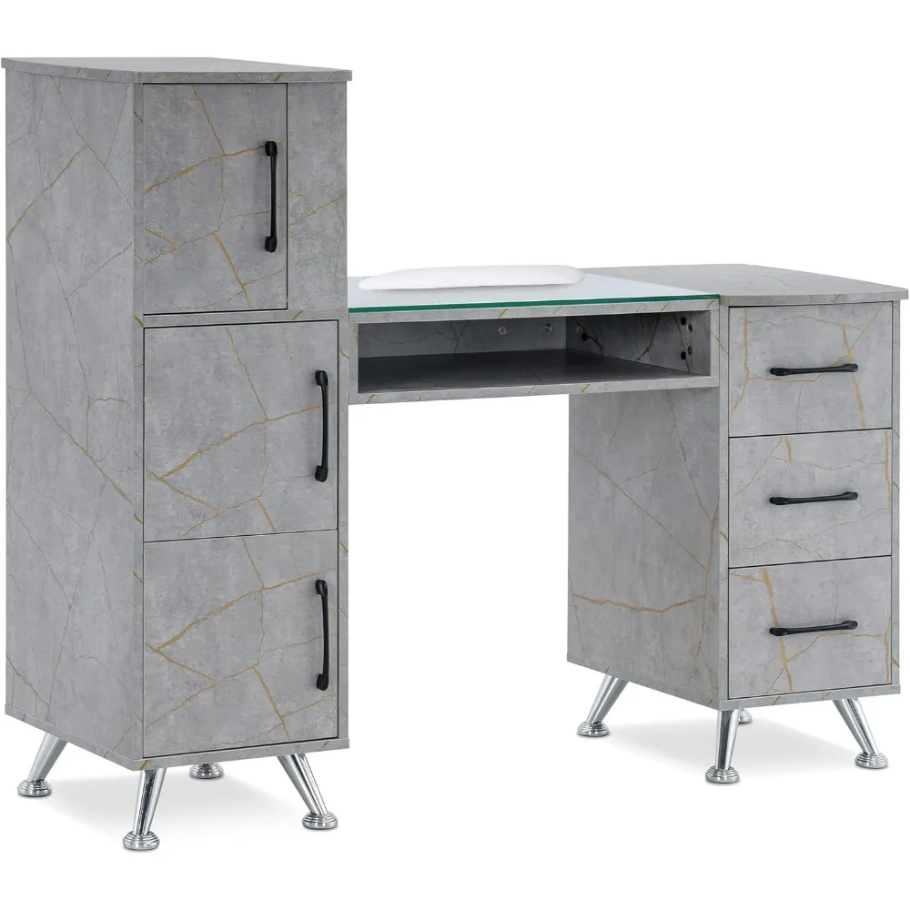 

Manicure Table, Nail Makeup Desk with Drawers, Storage Beauty Salon Workstation 2611 (Gold&Grey)