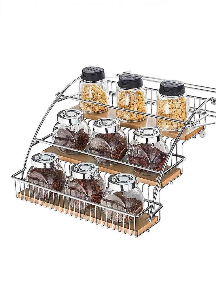 Kitchen Cabinet, Hanging Cabinet, Pull-down Basket, Condiment Lifting Rack, Small Size Storage