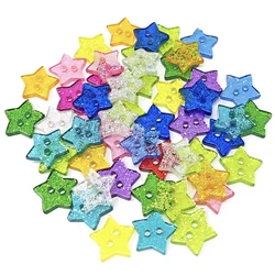 200pcs 14mm Resin Glitter Star 2 Holes Buttons DIY Dress Sewing Accessories Sparkle Christmas Embellishment For Cardmaking
