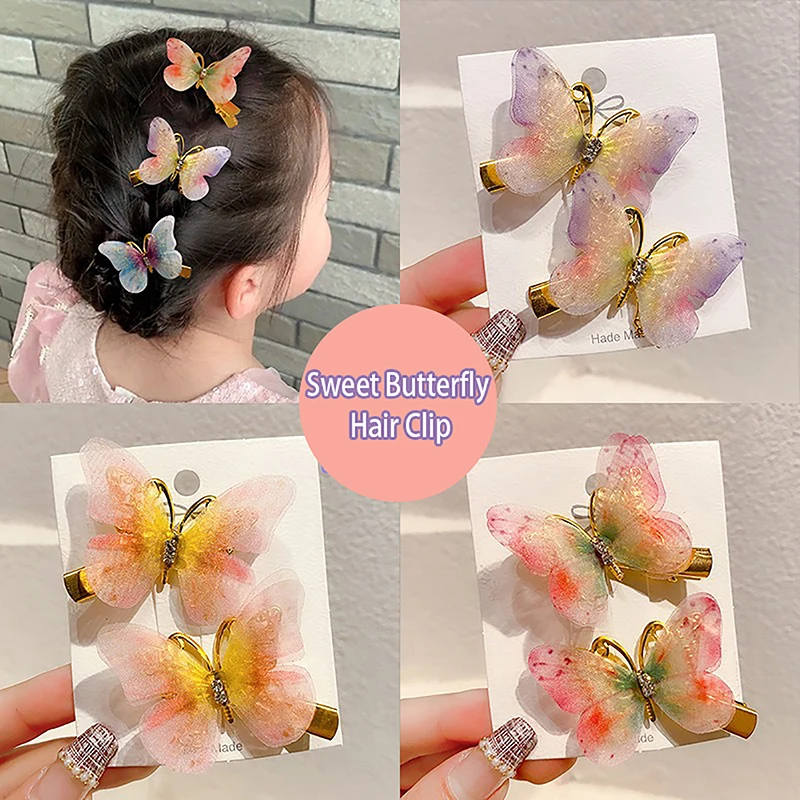 1 Paar Kleurrijke Vlinder Haarspelden Meisje Haarspeldjes Haarspeldjes Voor Vrouwen Kinderen Lief Haar Ornament Hoofddeksels Haaraccessoires