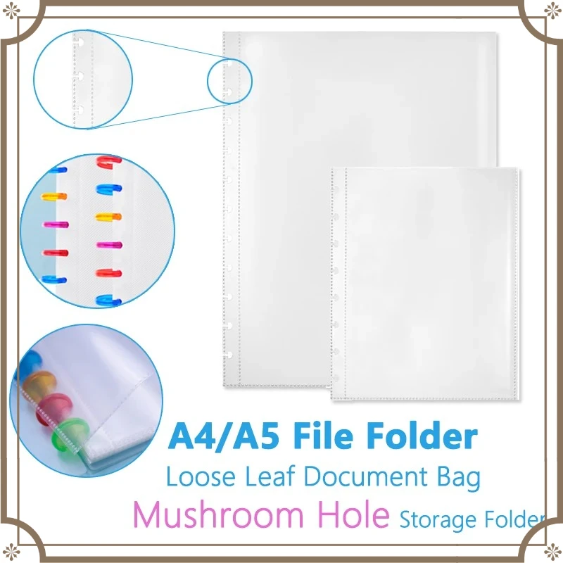 

25Pcs A4 A5 Plastic Punched Pockets Folders Filing Mushroom Hole Loose Leaf Documents Sheet Transparent