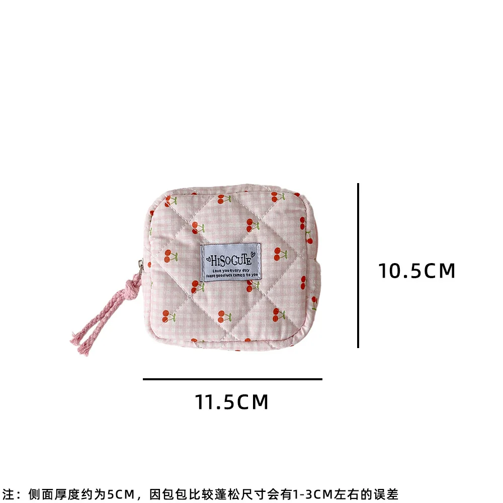 INS Fashion Square Cherry Makeup Bag Cute Girls Portable Large Capacity Travel Washbag Sanitary Cotton Storage Bag Women Gifts - view 6