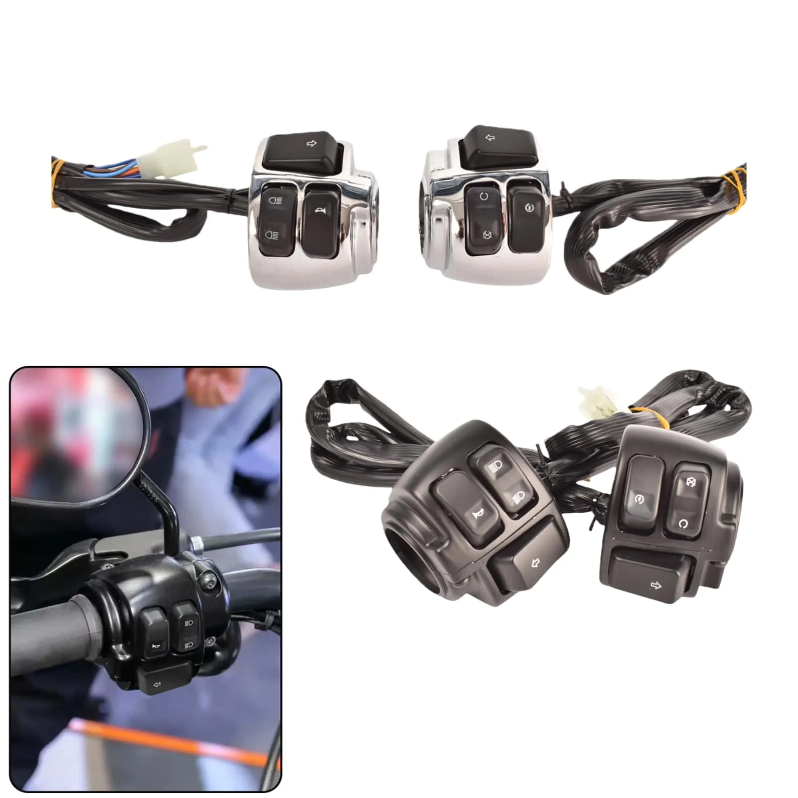 

For Harley 883 1" 25mm Aluminum Motorcycle Handlebar Control Switches Kill Start Turn Signal Switch Button With Wiring Harness