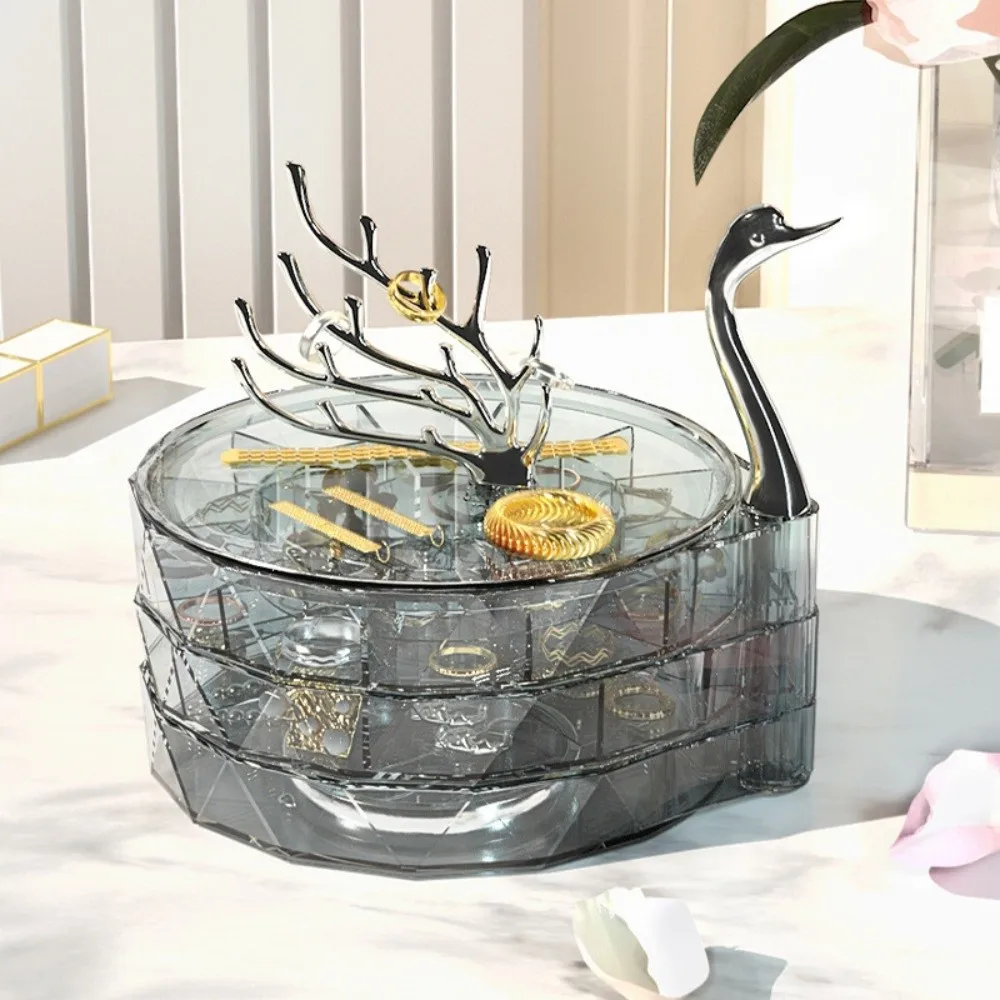 

Large Capacity Swan Dream Jewelry Organizer Multi-Layer Transparent Necklace Earring Storage Box Elegant Dustproof