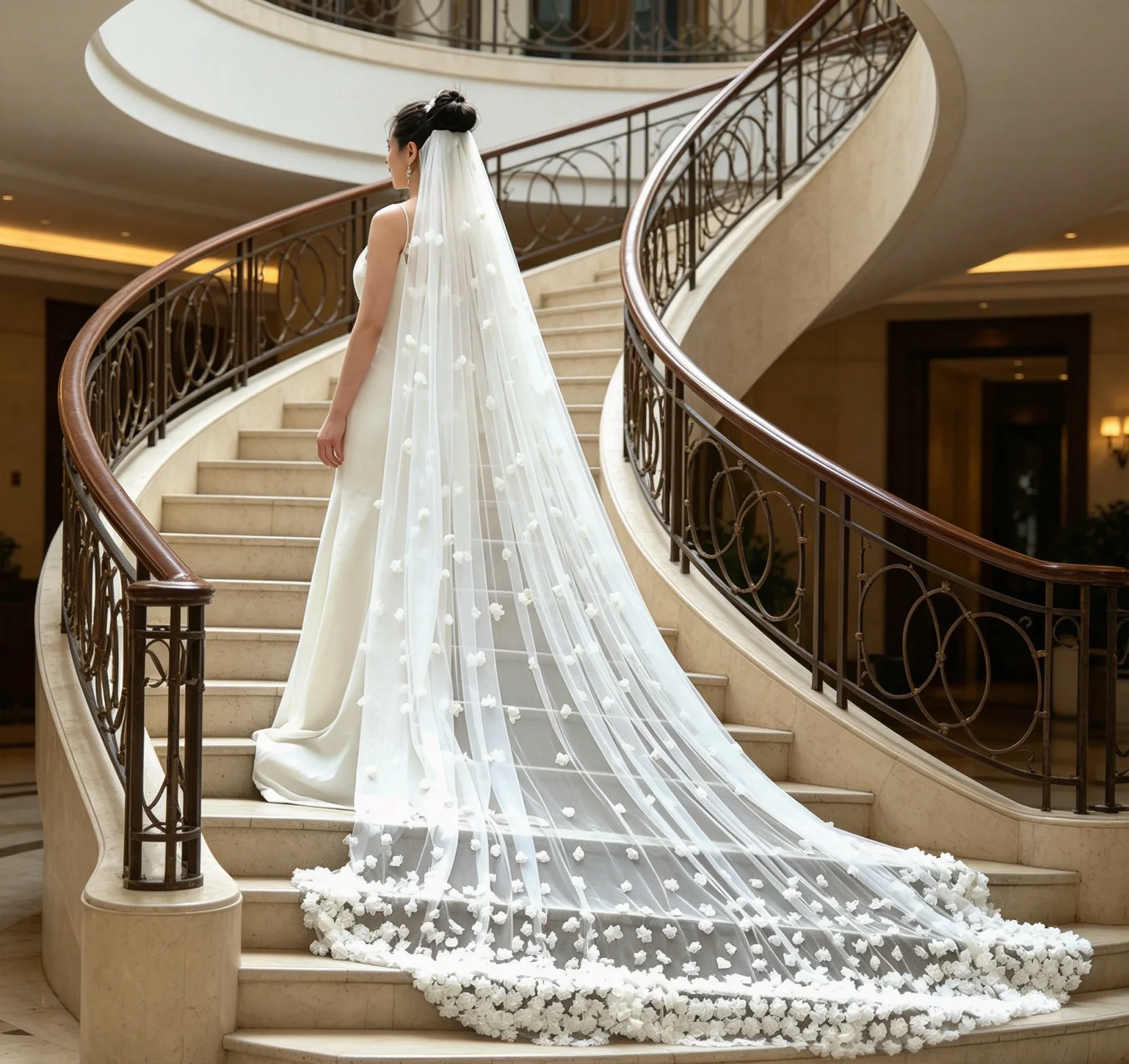 Delicate 3D Vision Flower Cathedral Veil Women Majestic Wedding Accessory for Formal Ceremony Church Wedding Photo Party G93