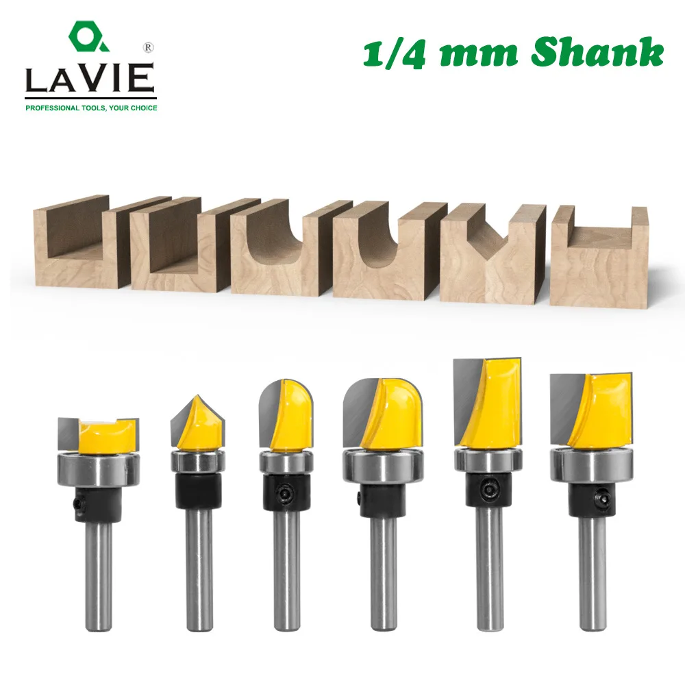 6-piece 1/4 Shank Imitation Slotting Knife Bearing Slotting Knife V-shaped Knife Angle Knife Woodworking Milling Cutter Slotting