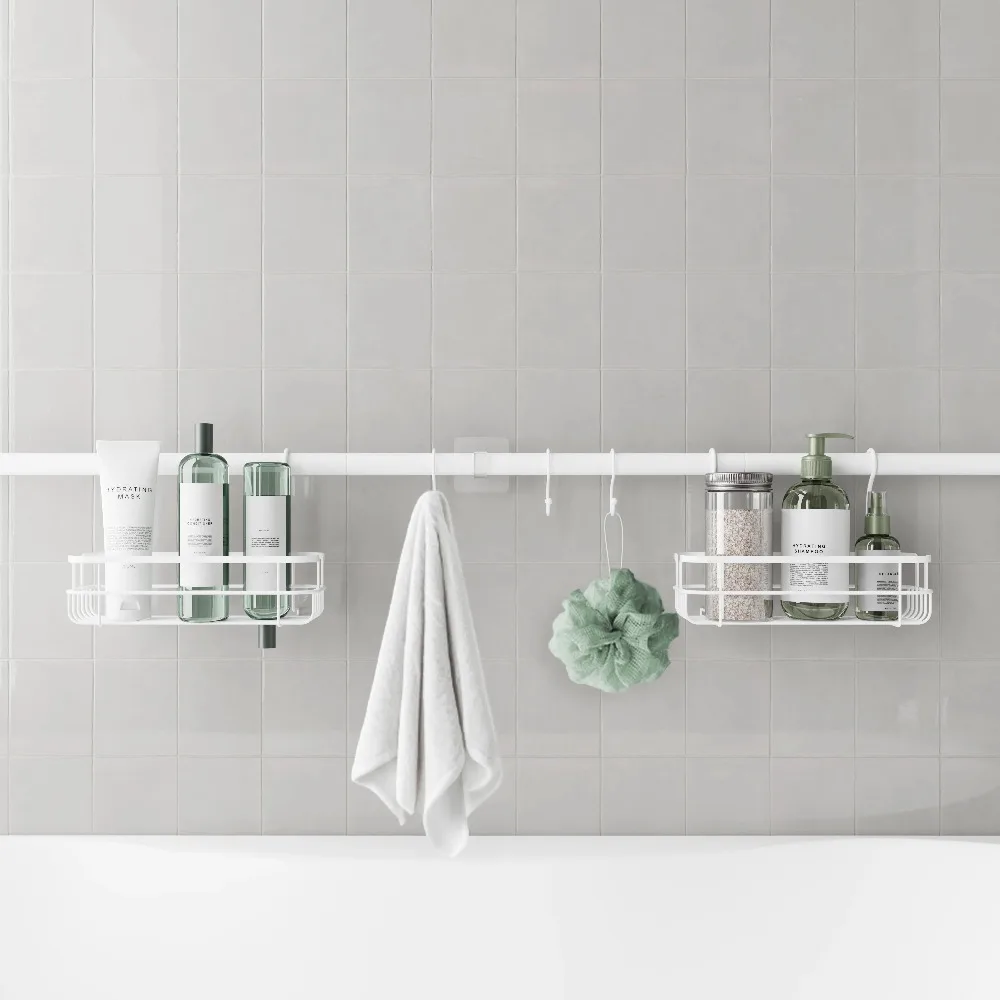 

Mainstays Tension Rod Bath Organizer Pole Caddy, No Tools, 4.85 - 6 Ft., Rust Resistant, White