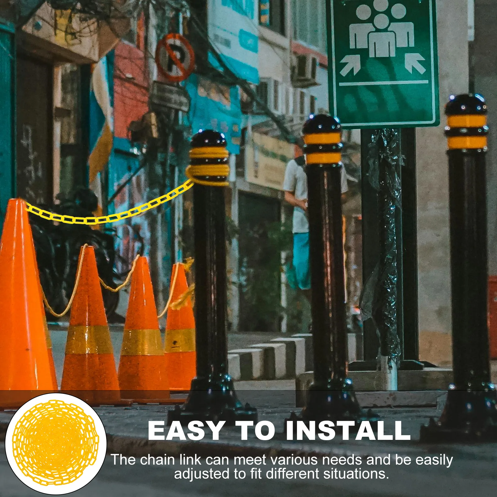 Plastic Safety Chain Warning Protection Barrier Link Crowd Control Fence Road Cone Pillar No Parking Sign