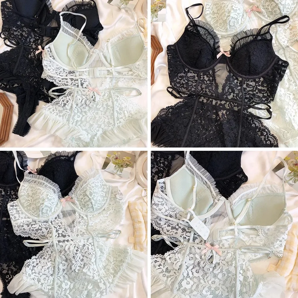 

Sexy Hollow Lace Bodysuit with Bralette, Soft Steel Ring & Back Beauty Design for Micro Shaping