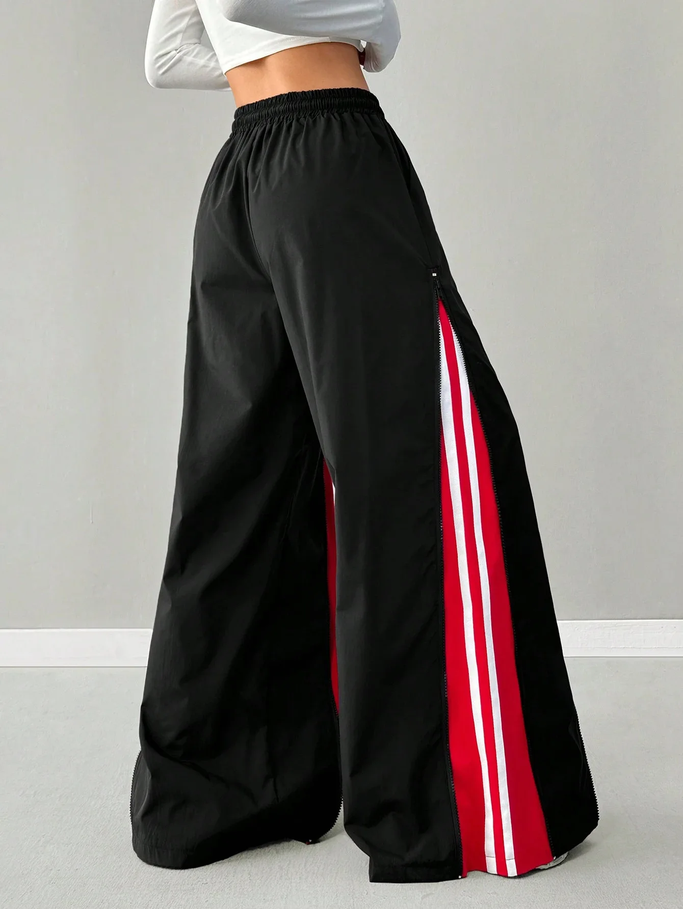 25 year old girl hip-hop and street dance costumes, cool jazz stage costumes, K-pop performance pants, multi zipper design, loos