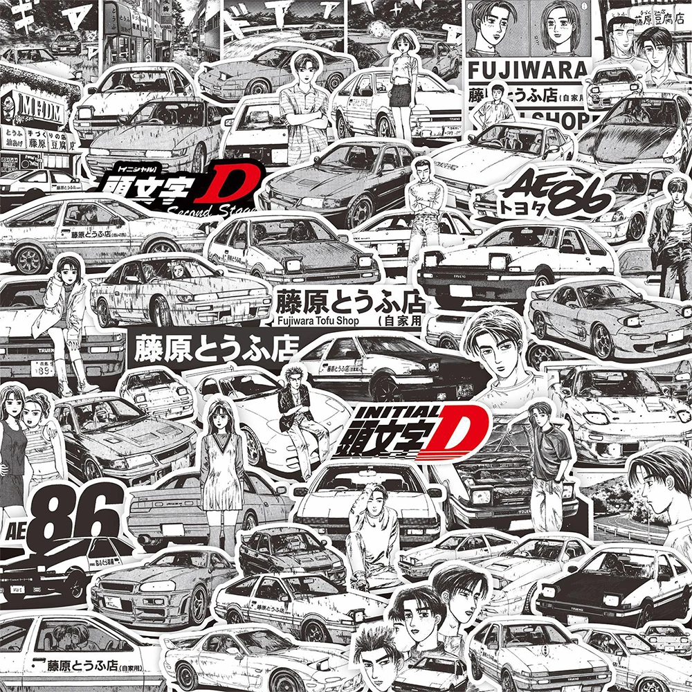 

10/35/70pcs Black And White Initial D Stickers Cool Fujiwara Takumi Anime Sticker Car Skateboard Suitcase Luggage Natsuki Decals