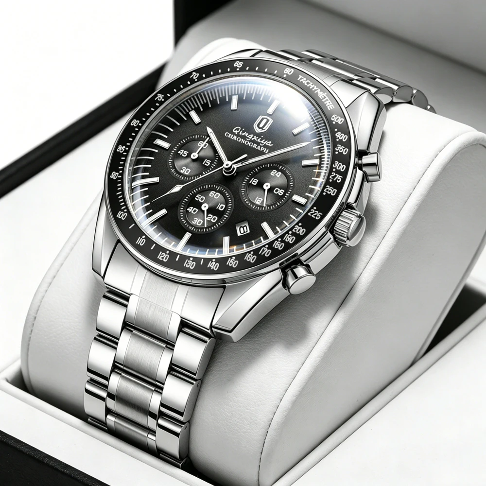 

QINGXIYA 2026 New Men's Watches Top Luxury Quartz Watch For Men Stainless Steel Auto Date 24 Hours Chronograph Wrist watch Mens