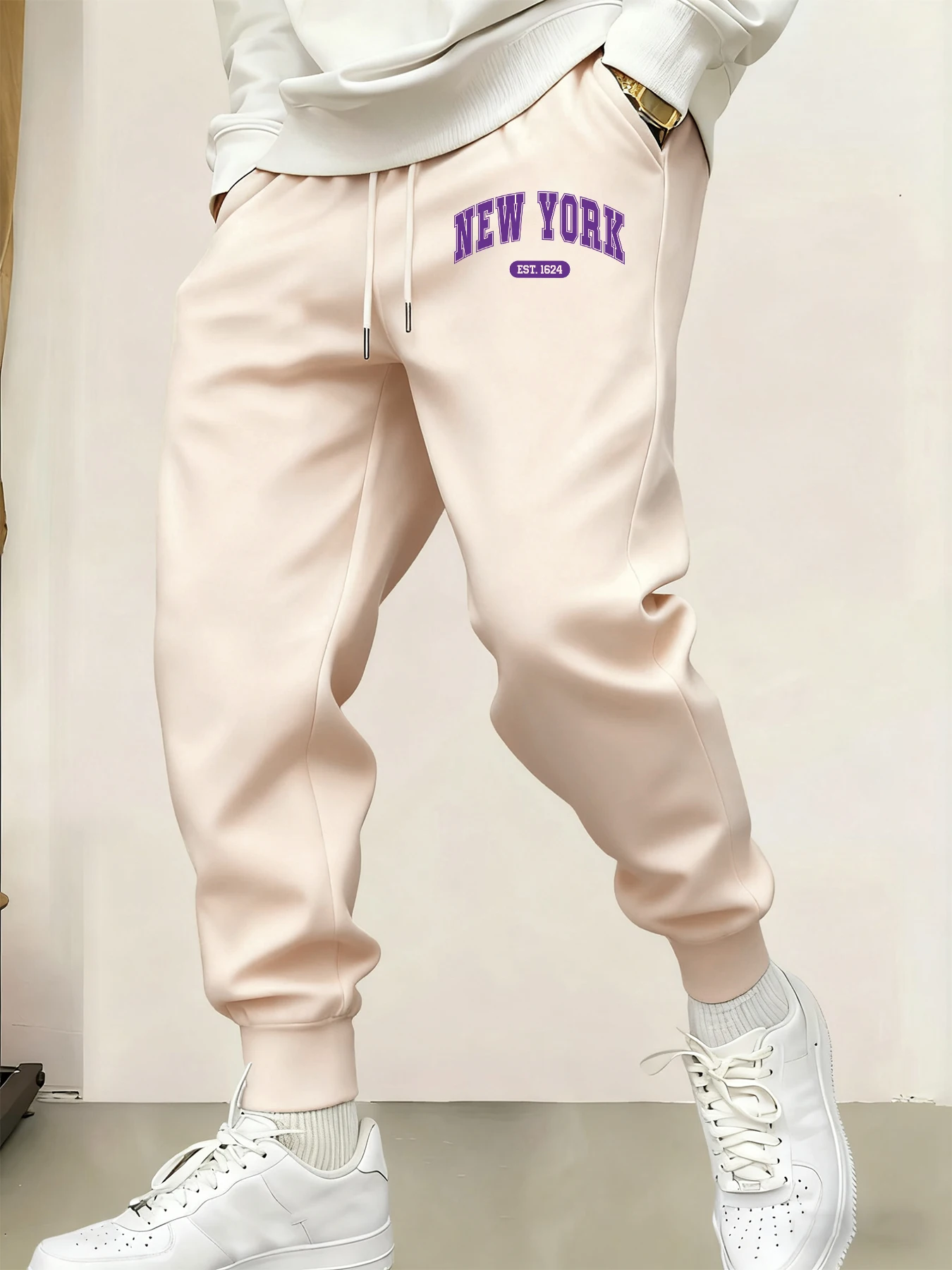 

New York Est 1624 Letter Creative Print Men Casual Jogging Pant Fashion Autumn Sweatpants Pocket Warm Trousers Street Sportpants