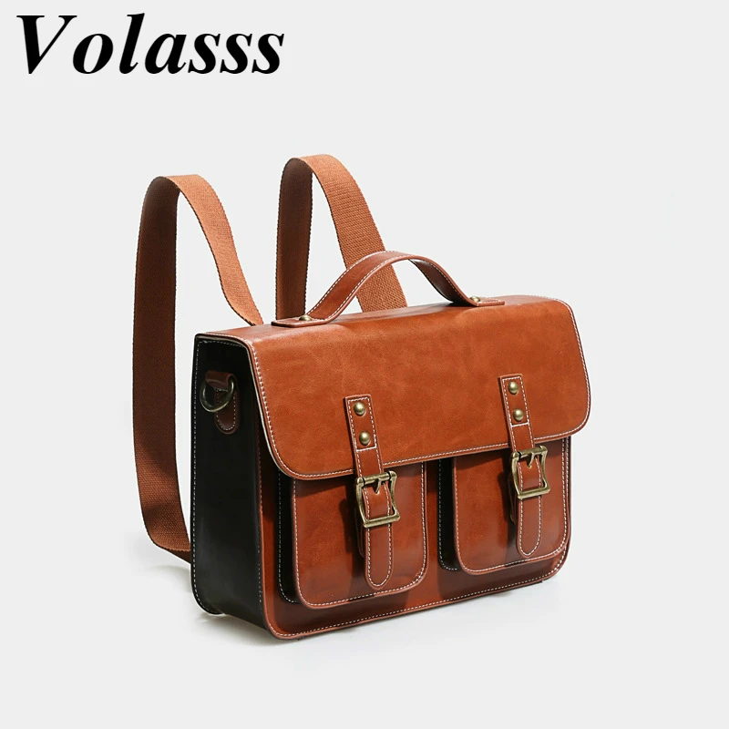 Volasss Genuine Leather Shoulder Bag Women British Style Cambridge Bag Multifunctional Briefcase Women Notebook Handbag 2024 New