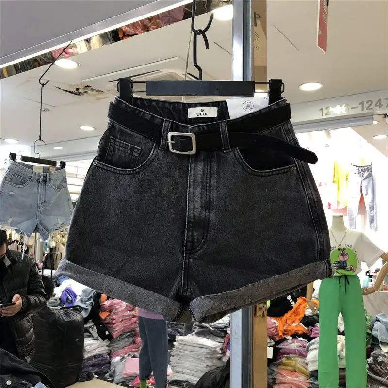

Gray Denim Fashion Shorts High Waist Wide Leg Loose Korean Style Slimming A-Line Hot Pants Summer New Arrival