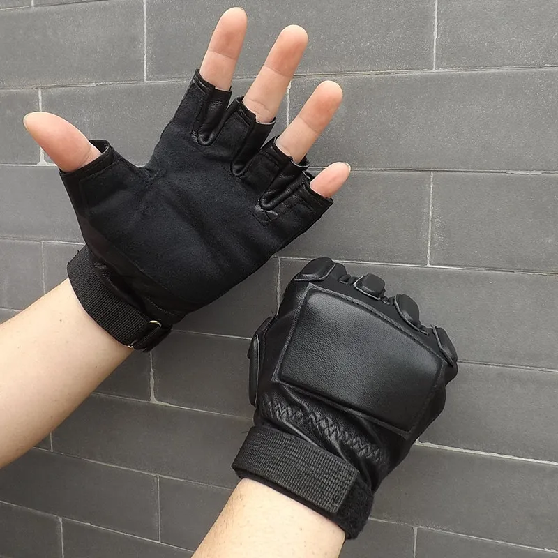 Guantes sin dedos de cuero para hombre, manoplas sin dedos para amantes, guantes de conducción de cuero tácticos para exteriores de medio dedo negro para hombre