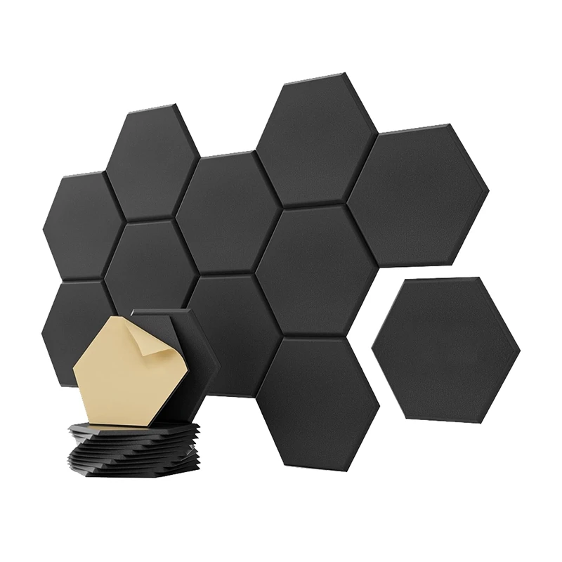 Paquete de 12 paneles acústicos con sonido, paneles hexagonales autoadhesivos a prueba de sonido de 12X10X0,4 pulgadas, para dormitorio, hogar, estudio