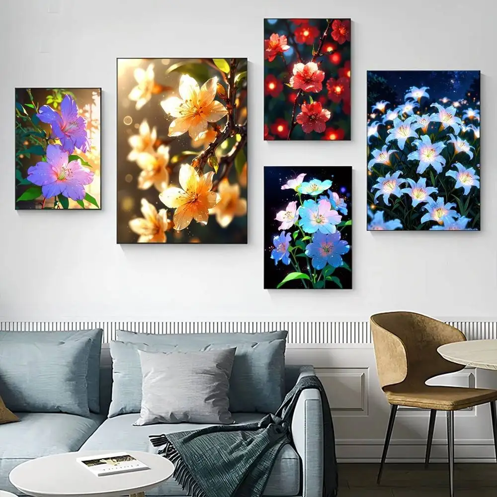 Affiche de fleurs splendides, autocollant mural fantaisie pour salon, bar, peinture décorative rétro pour chambre