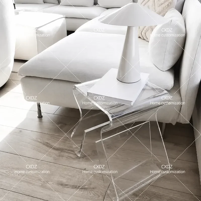 Transparent Acrylic Stool Creative Edge Design Small Corner Table Magazine Rack Bay Window Sofa Side Table Bedside Nightstand