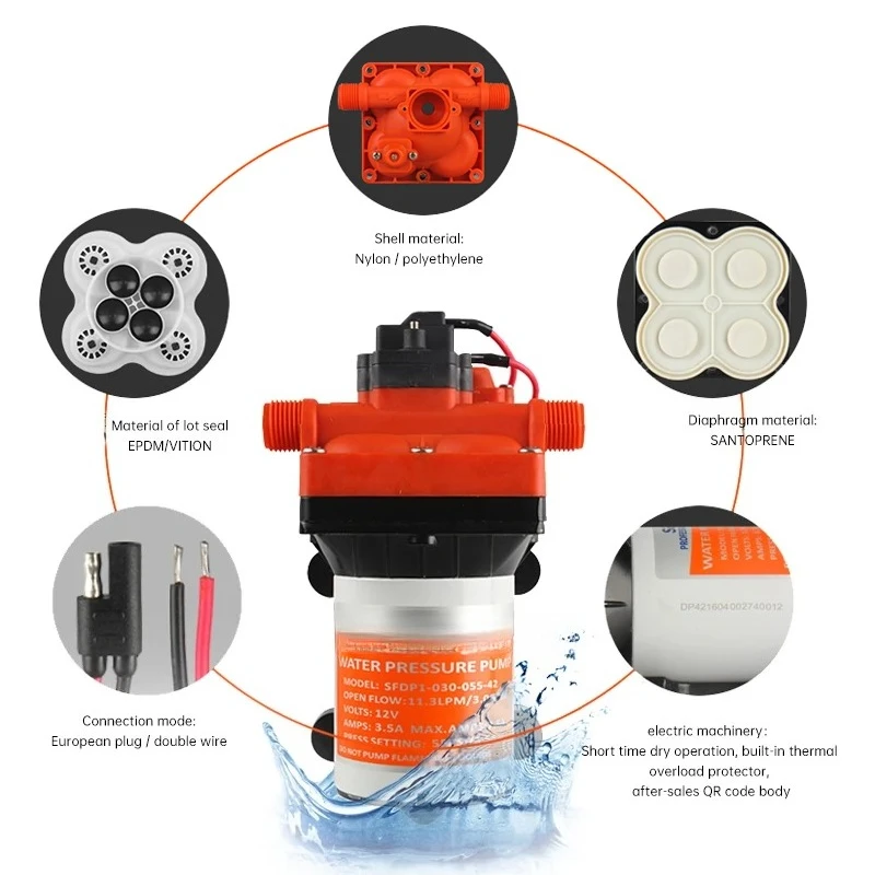 Boat Accessories Showers Toilets Water  42 Series 12V 24V Marine Diaphragm Self Priming Pu  mp Transfer Motor for RV Caravan