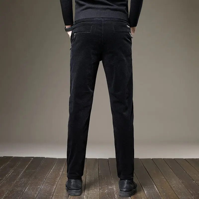 Autumn Winter Casual Thick Pockets Spliced Straight Pants Male Clothes Fashion Trend Elastic Waist Solid Color Men's Trousers