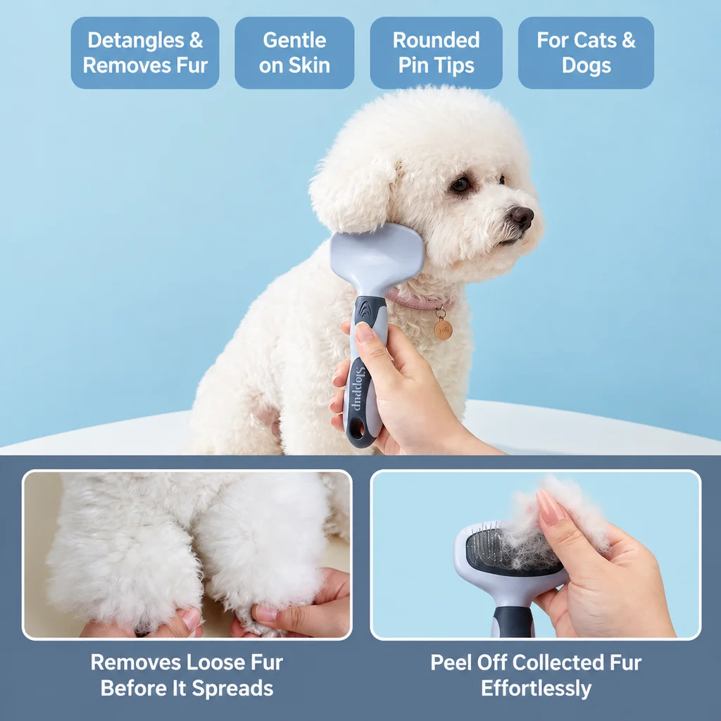 3 Pack Pet Grooming Set Pin Brush Deshedding Blade Straight Comb Removes Loose Fur Detangles Non-slip for Dog Cat Grooming Tool