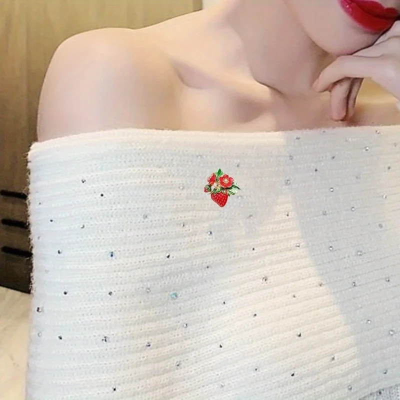 Oil Dripping Strawberry Brooch Enamel Alloy Fruit Flower Cartoon Cute Student Accessories Gift image 3